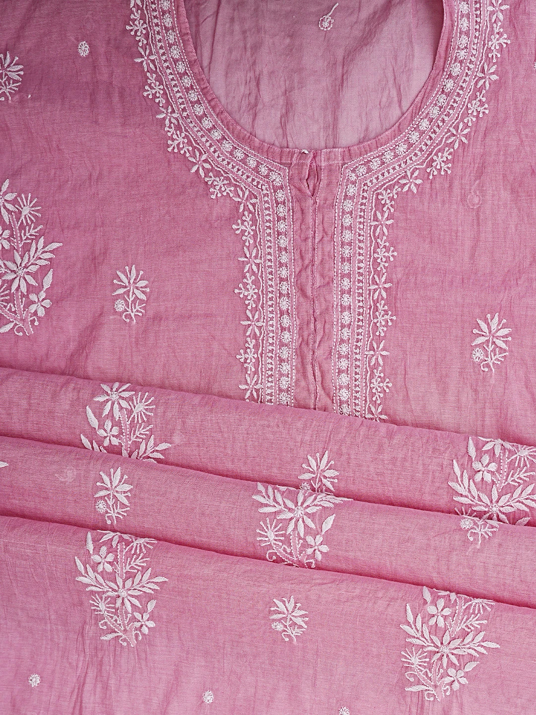 Ada Hand Embroidered Onion Pink Chanderi Lucknowi Chikankari Semi-stitched Kurta Dupatta Set 01A815311