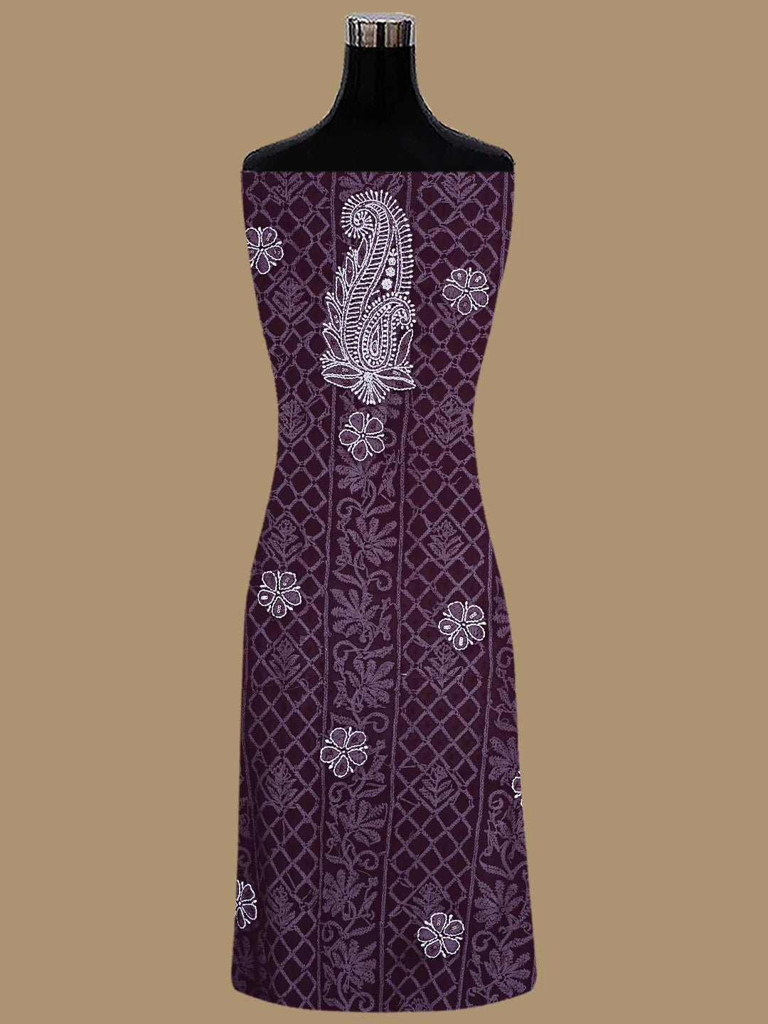 Ada Hand Embroidered Wine Georgette Lucknowi Chikankari Unstitched Suit Piece With Pearl Work 01A834842
