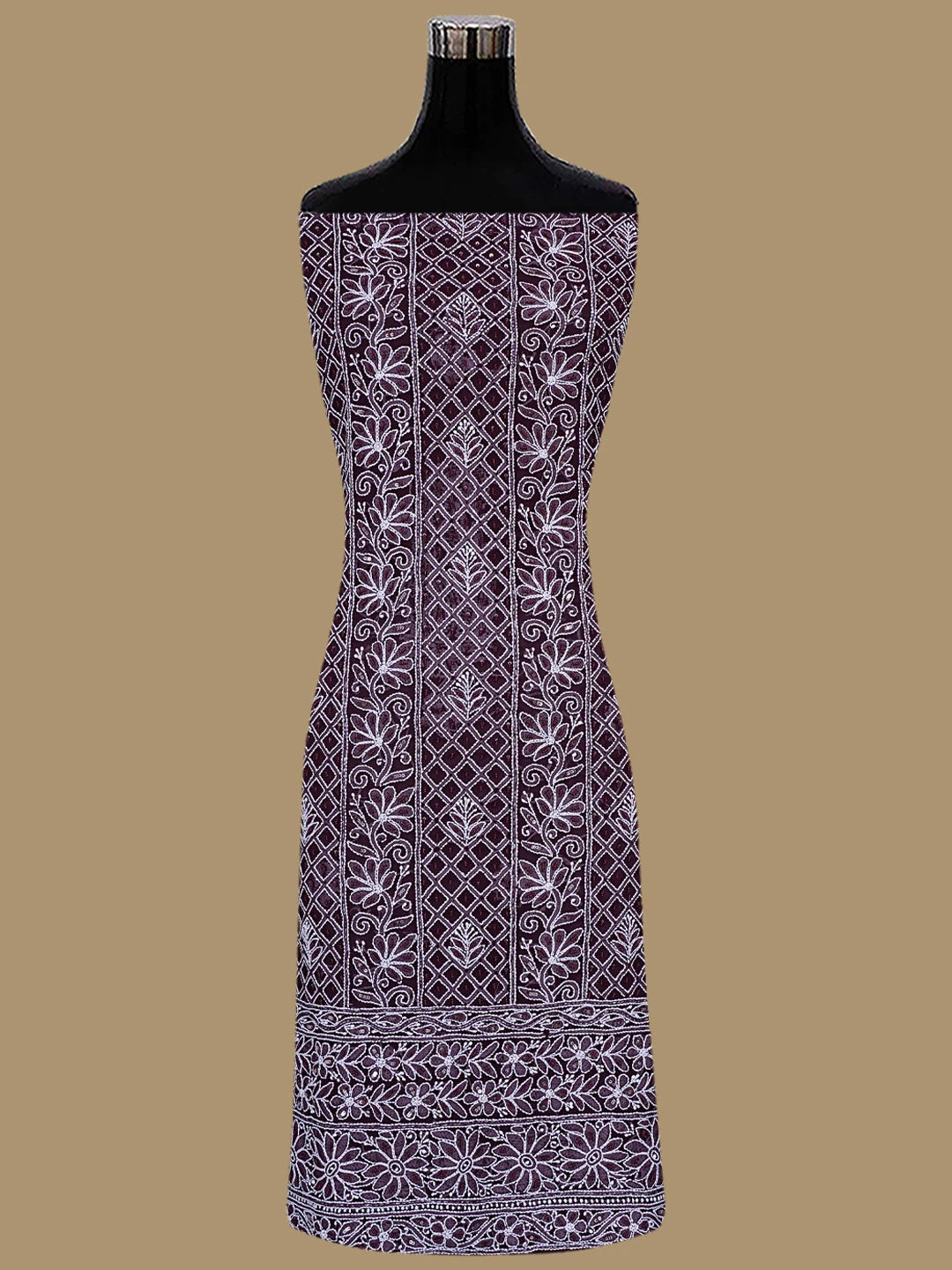 Ada Hand Embroidered Wine Georgette Lucknowi Chikankari Unstitched Suit Piece With Pearl Work 01A834842