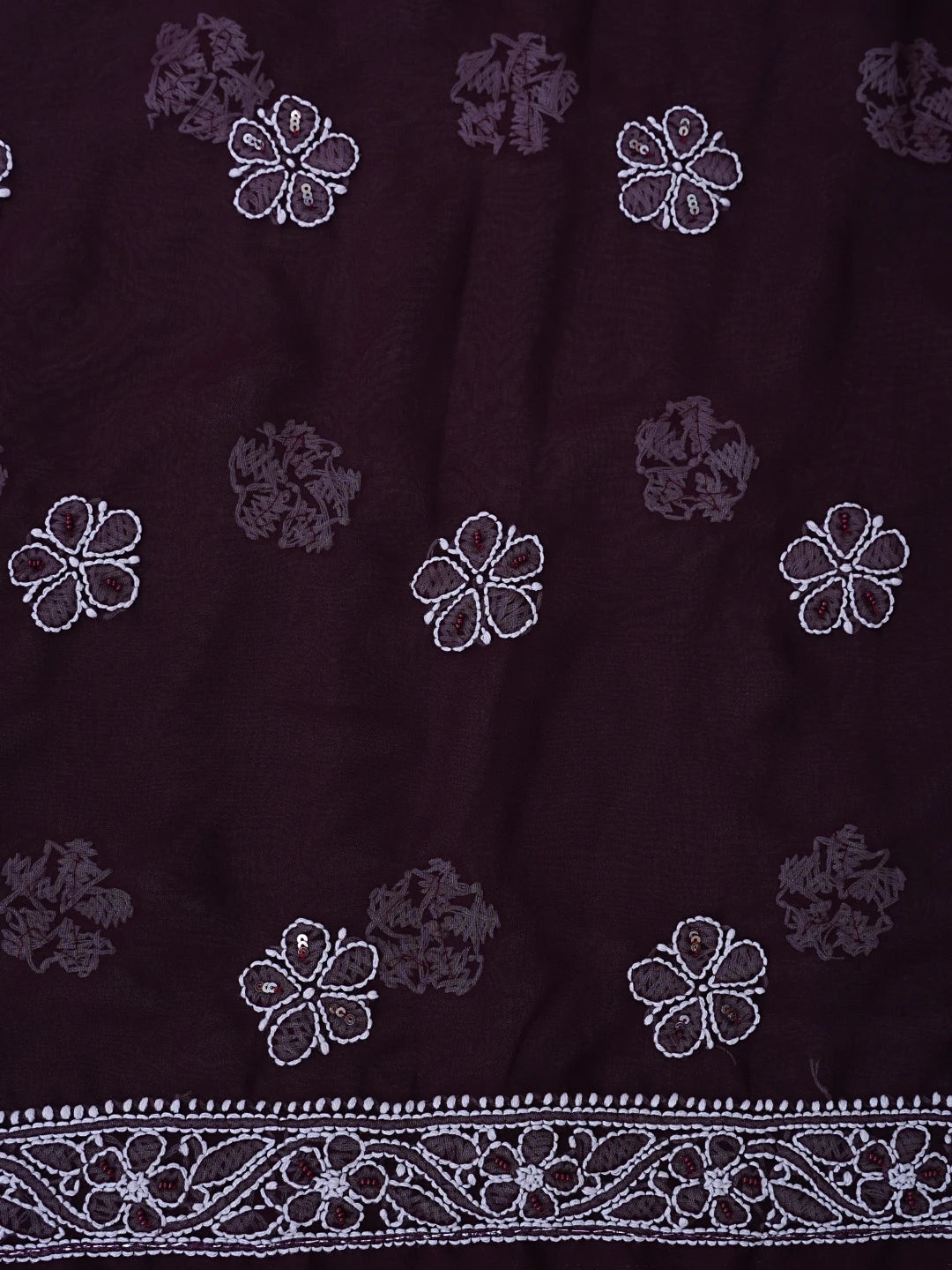 Ada Hand Embroidered Wine Georgette Lucknowi Chikankari Unstitched Suit Piece With Pearl Work 01A834842