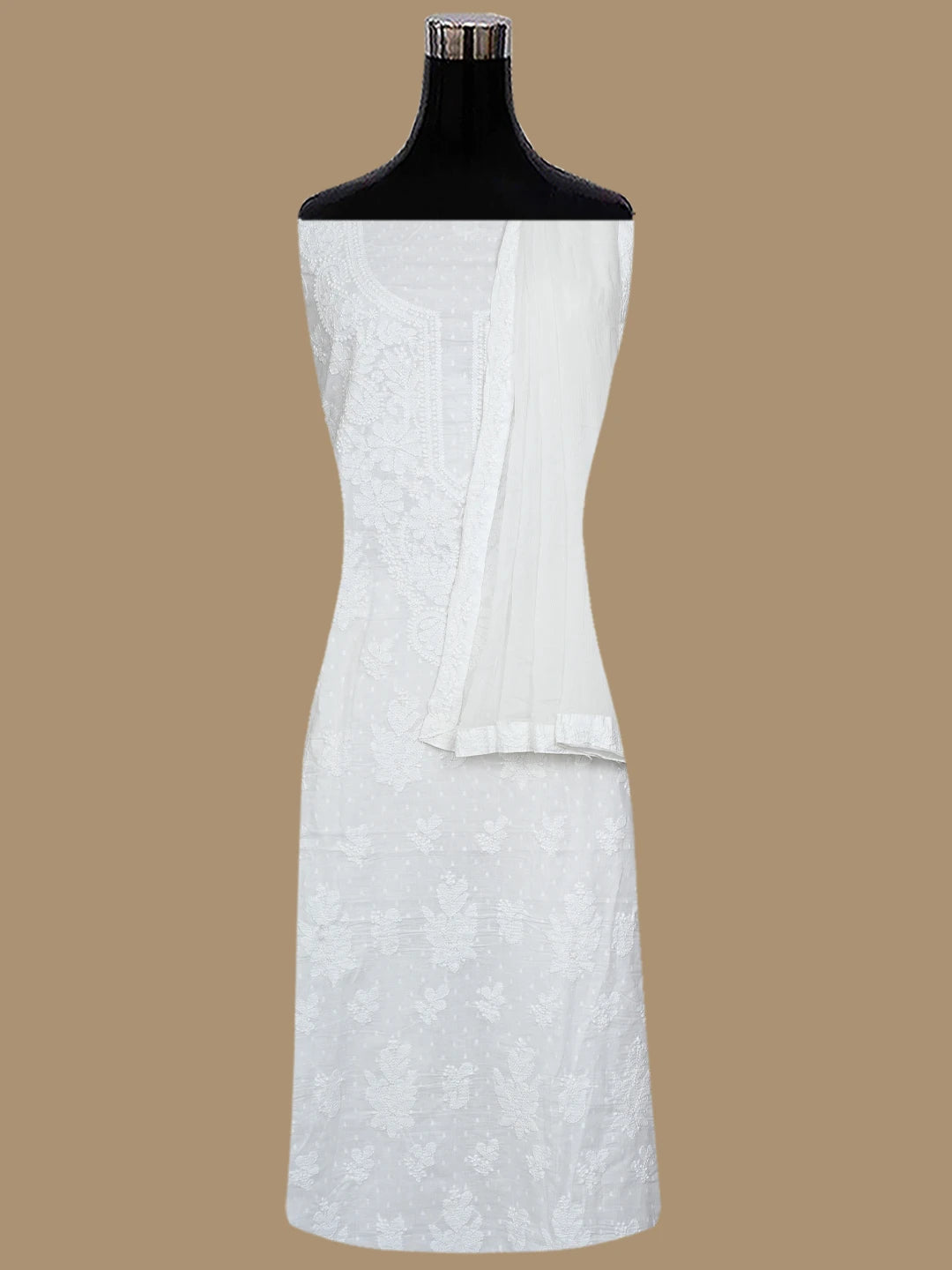 Ada Hand Embroidered White Cotton Lucknowi Chikankari Unstitched Suit Set 01A604959