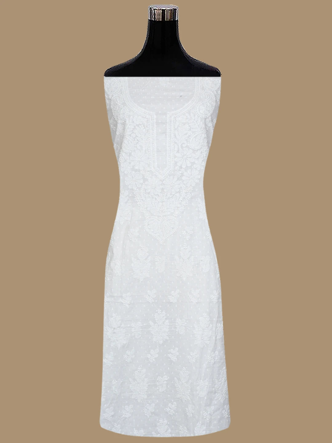 Ada Hand Embroidered White Cotton Lucknowi Chikankari Unstitched Suit Set 01A604959