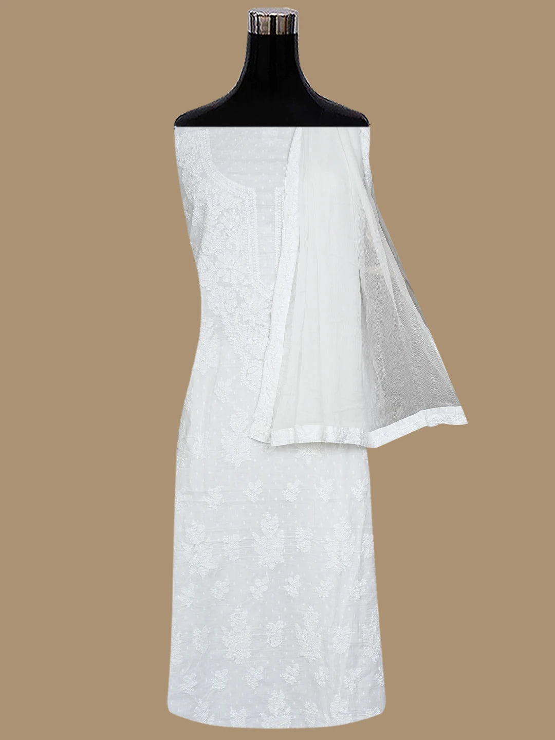 Ada Hand Embroidered White Cotton Lucknowi Chikankari Unstitched Suit Set 01A604959
