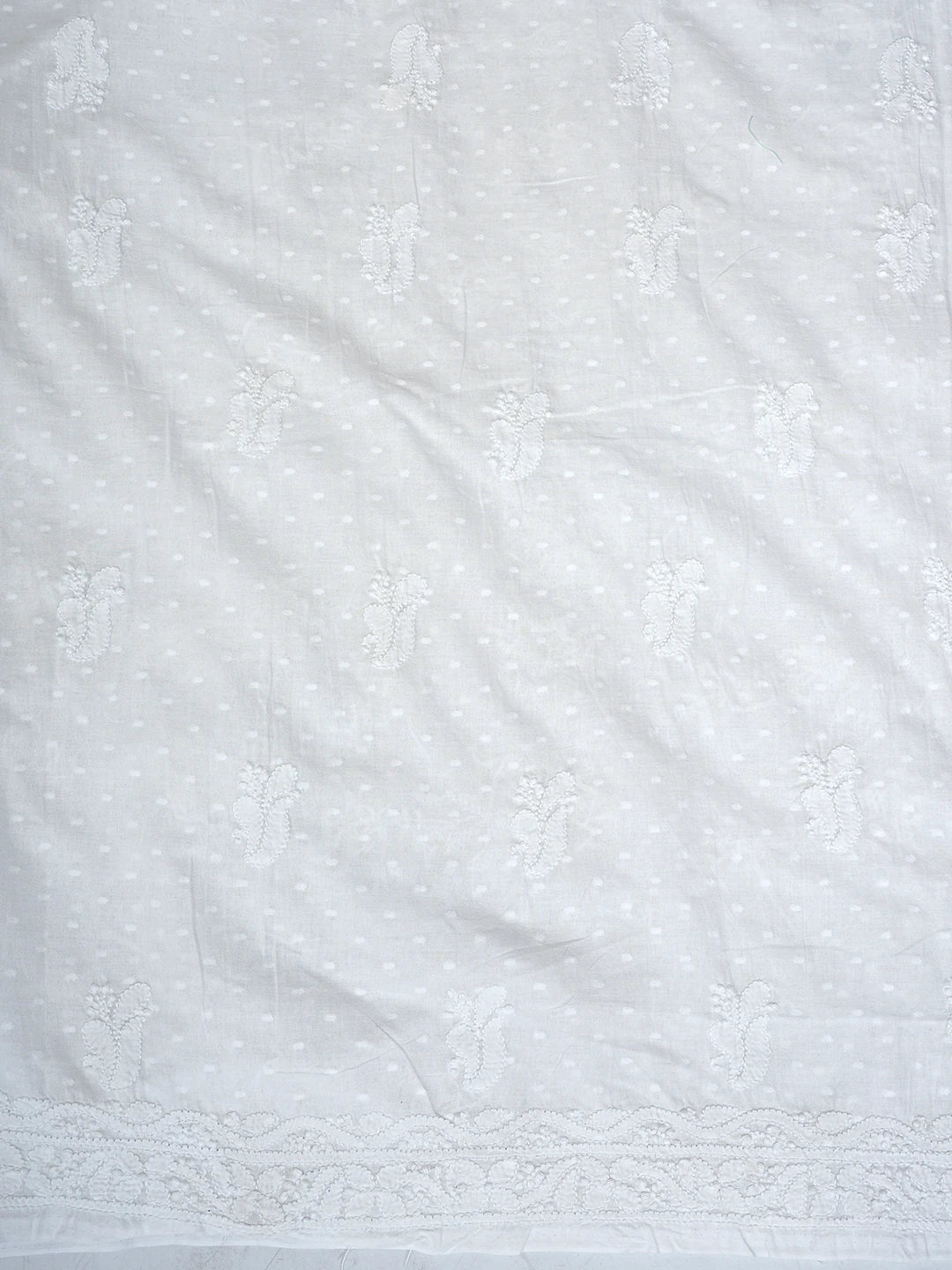 Ada Hand Embroidered White Cotton Lucknowi Chikankari Unstitched Suit Set 01A604959