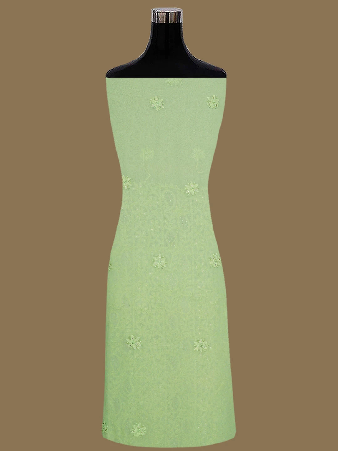 Ada Hand Embroidered Lime Green Viscose Georgette Lucknowi Chikankari Unstitched Kurta Dupatta Set With Muqaish Work 01A815257