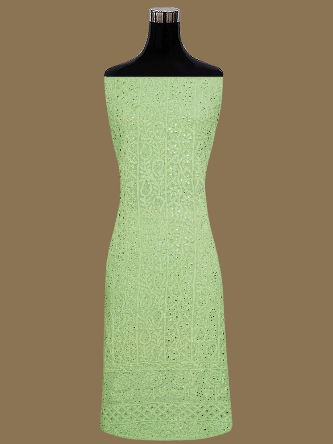 Ada Hand Embroidered Lime Green Viscose Georgette Lucknowi Chikankari Unstitched Kurta Dupatta Set With Muqaish Work 01A815257