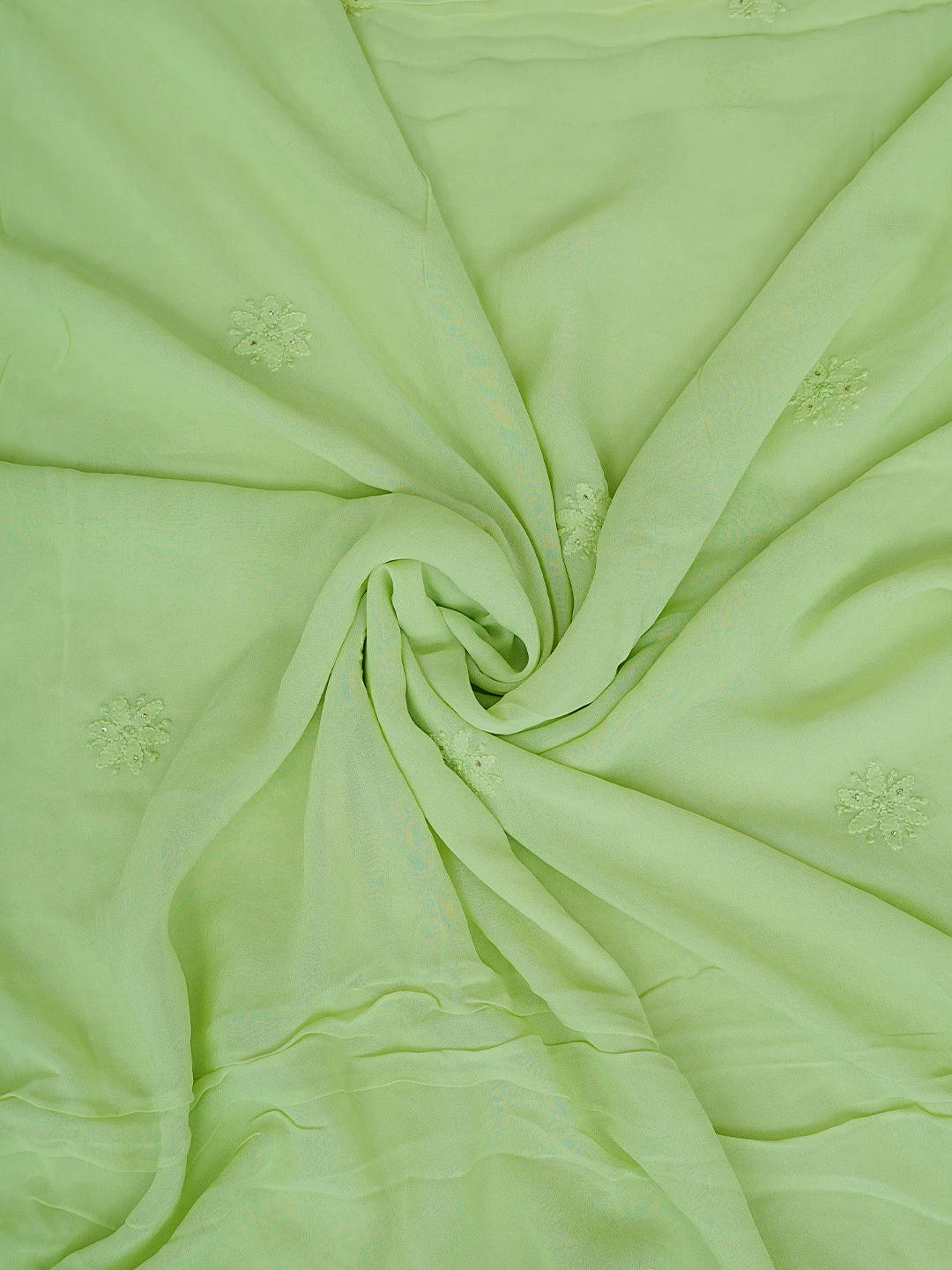 Ada Hand Embroidered Lime Green Viscose Georgette Lucknowi Chikankari Unstitched Kurta Dupatta Set With Muqaish Work 01A815257