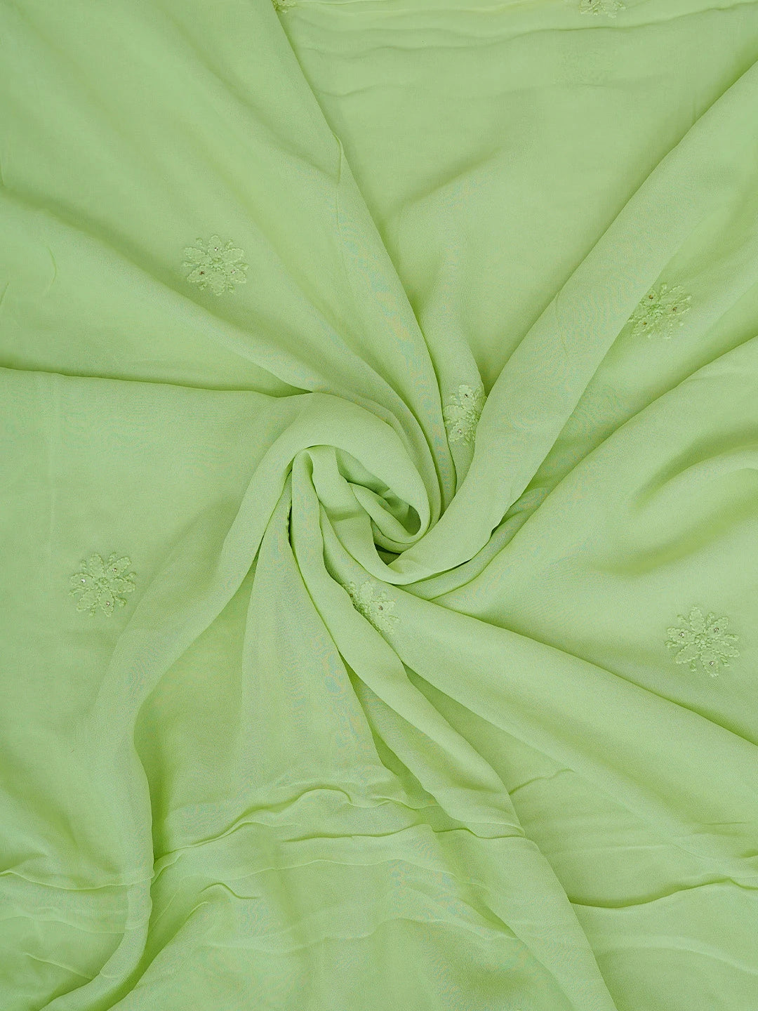 Ada Hand Embroidered Lime Green Viscose Georgette Lucknowi Chikankari Unstitched Kurta Dupatta Set With Muqaish Work 01A815257