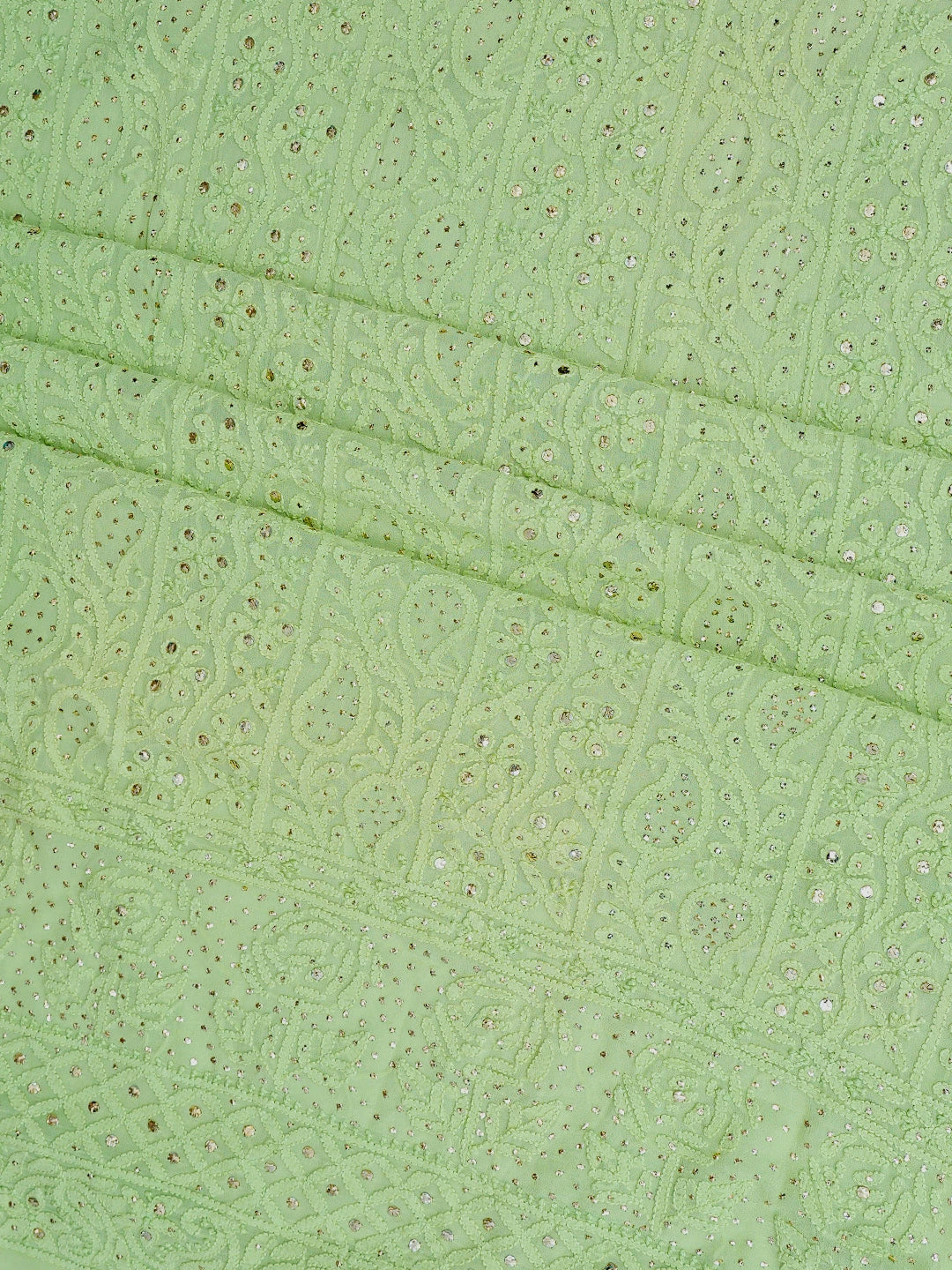 Ada Hand Embroidered Lime Green Viscose Georgette Lucknowi Chikankari Unstitched Kurta Dupatta Set With Muqaish Work 01A815257