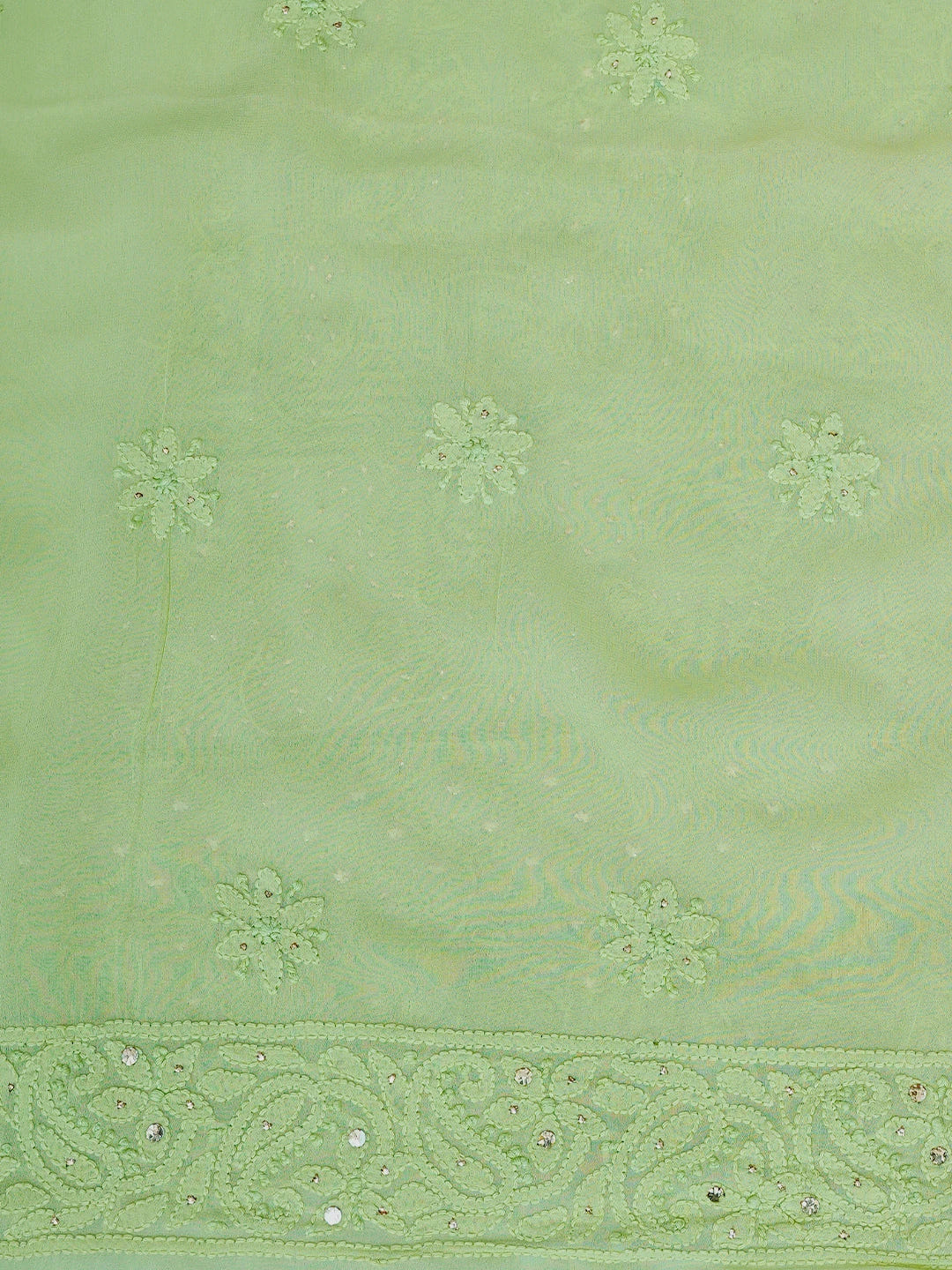 Ada Hand Embroidered Lime Green Viscose Georgette Lucknowi Chikankari Unstitched Kurta Dupatta Set With Muqaish Work 01A815257