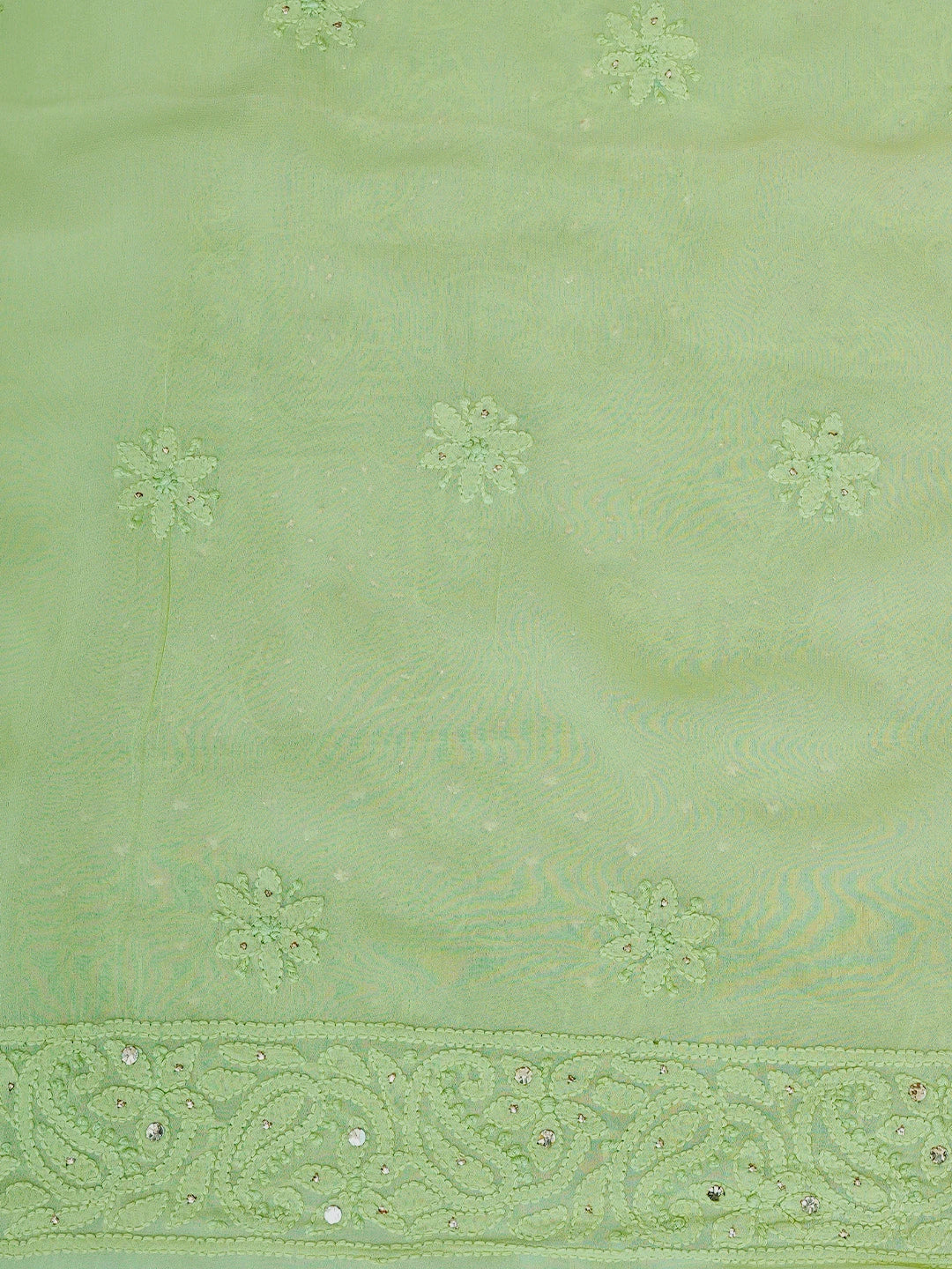 Ada Hand Embroidered Lime Green Viscose Georgette Lucknowi Chikankari Unstitched Kurta Dupatta Set With Muqaish Work 01A815257