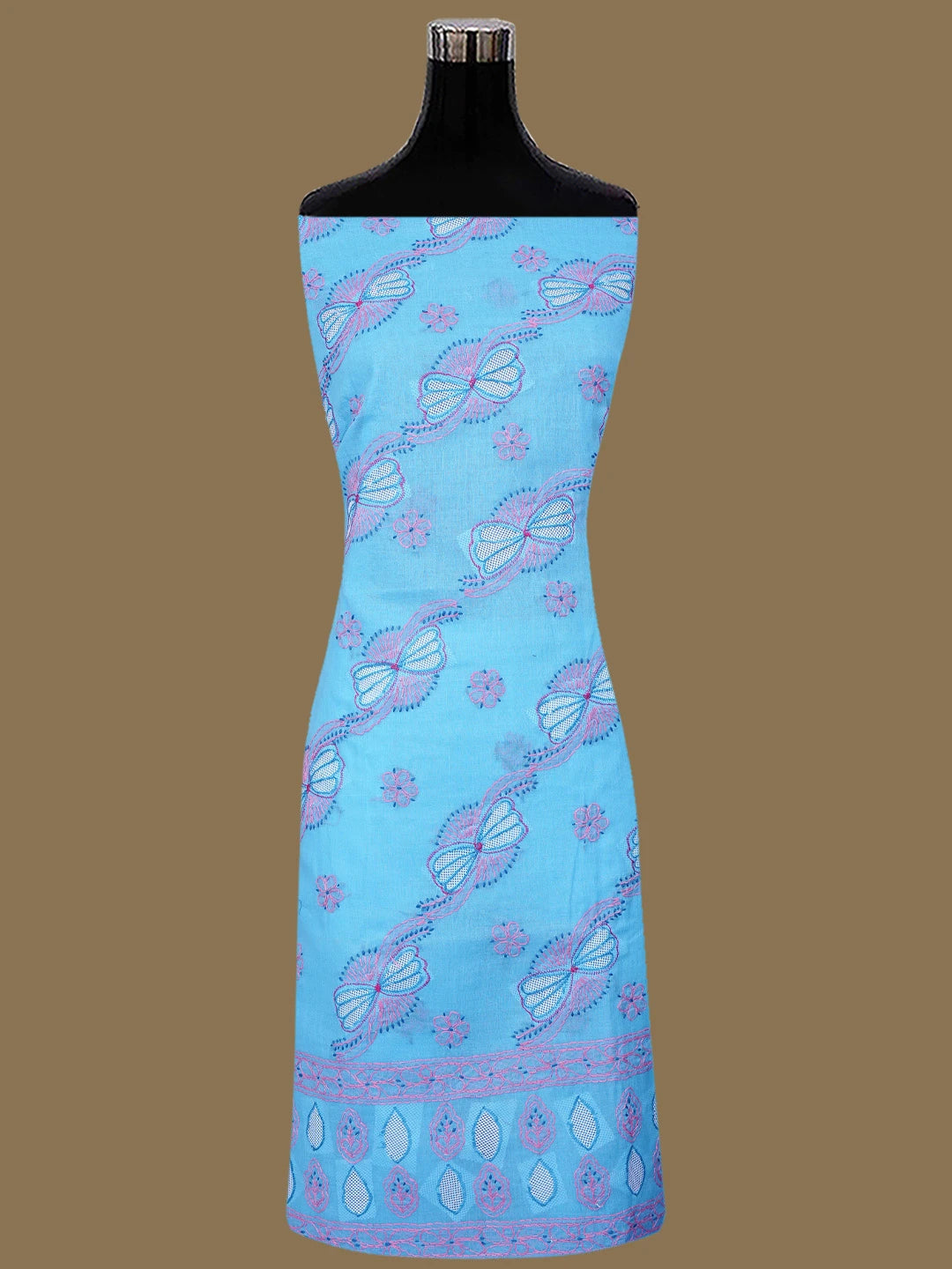 Ada Hand Embroidered Royal Blue Cotton Lucknowi Chikankari Unstitched Suit Piece 01A853534