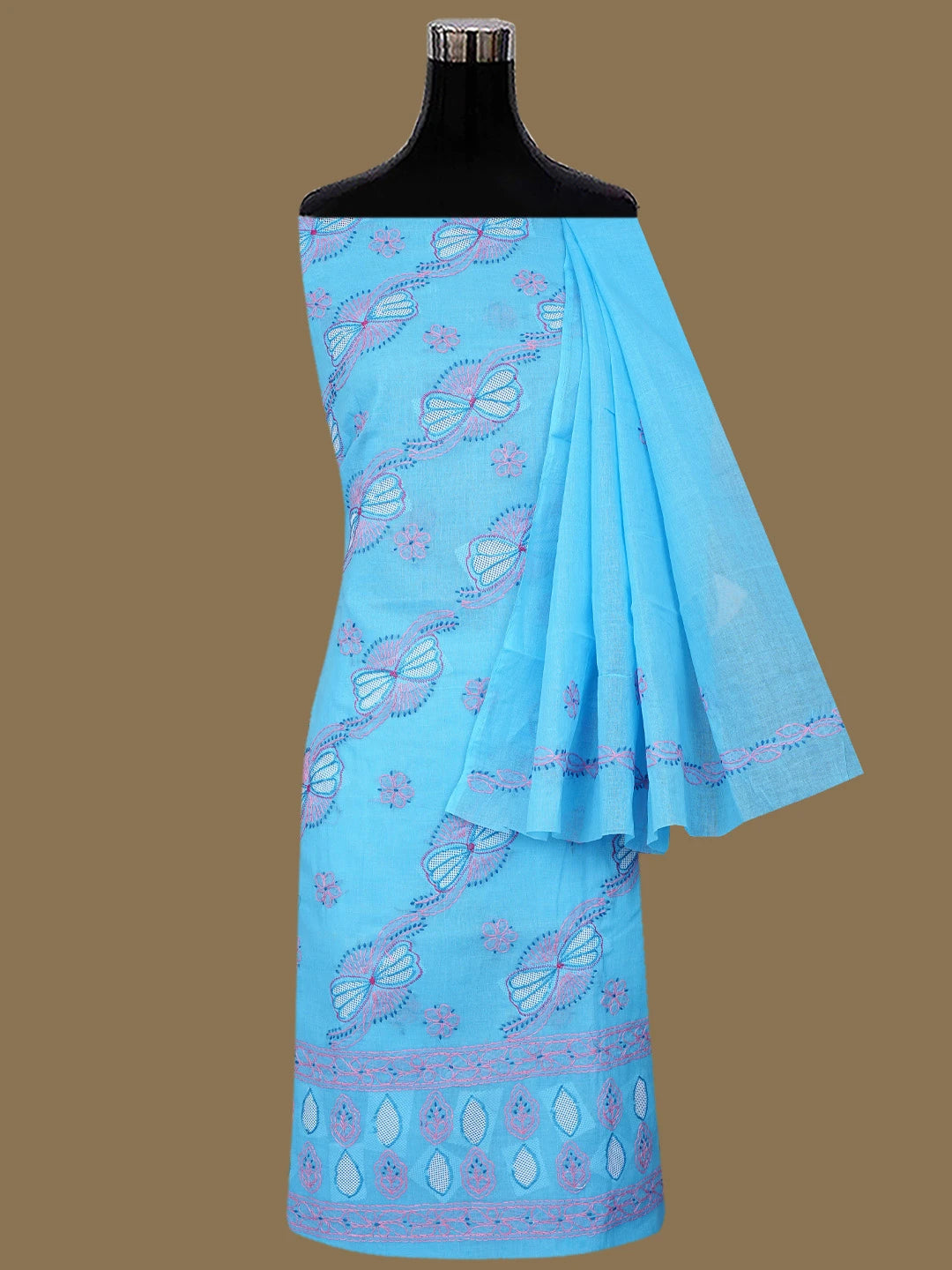 Ada Hand Embroidered Royal Blue Cotton Lucknowi Chikankari Unstitched Suit Piece 01A853534