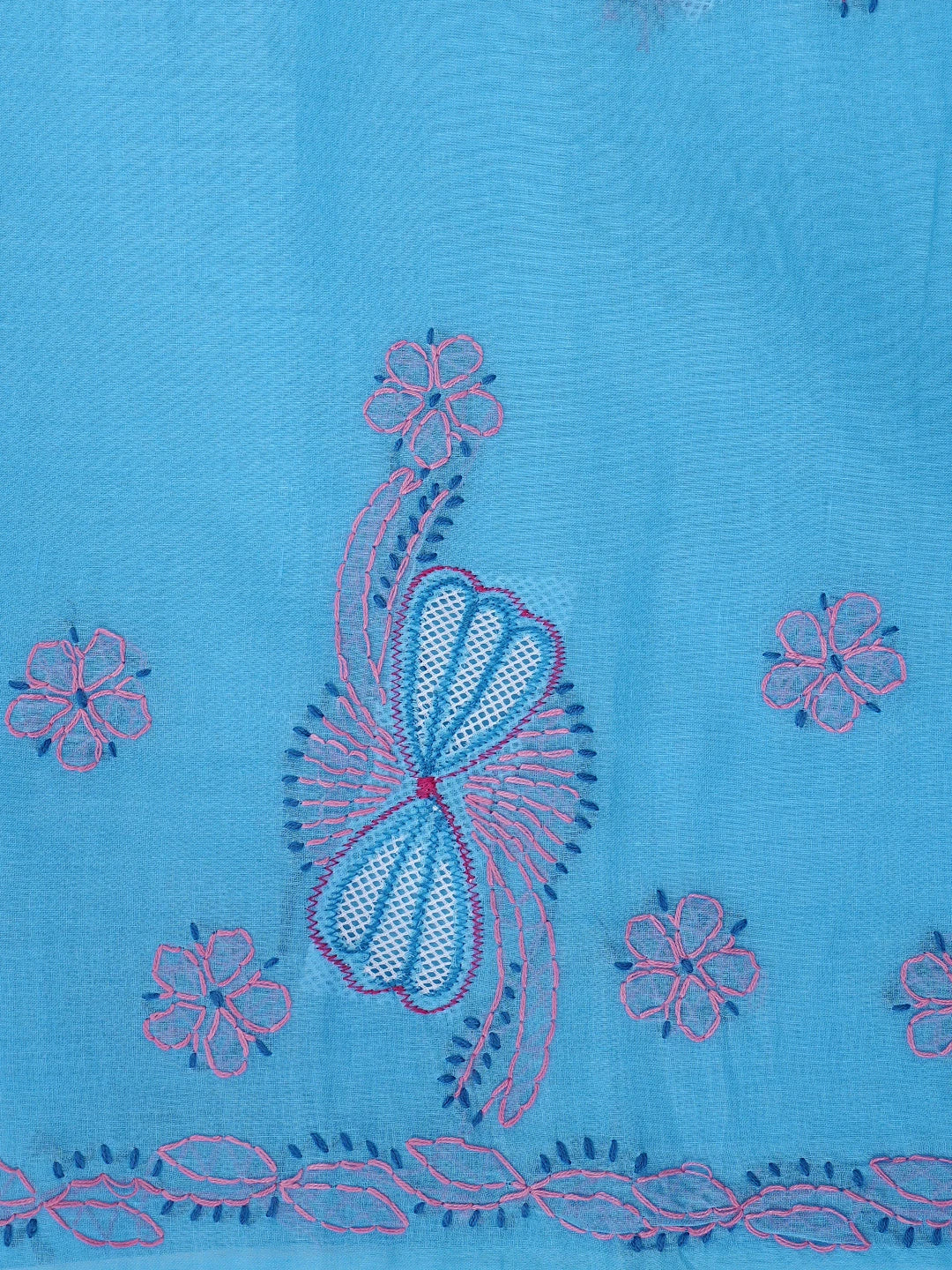 Ada Hand Embroidered Royal Blue Cotton Lucknowi Chikankari Unstitched Suit Piece 01A853534