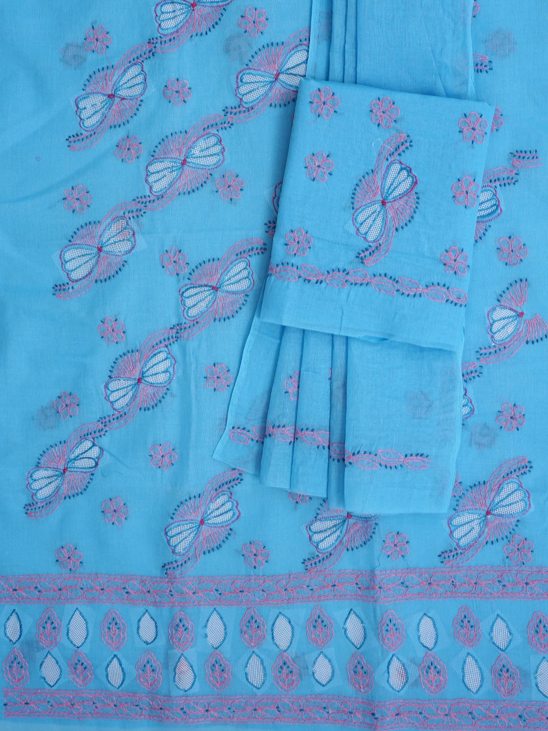 Ada Hand Embroidered Royal Blue Cotton Lucknowi Chikankari Unstitched Suit Piece 01A853534