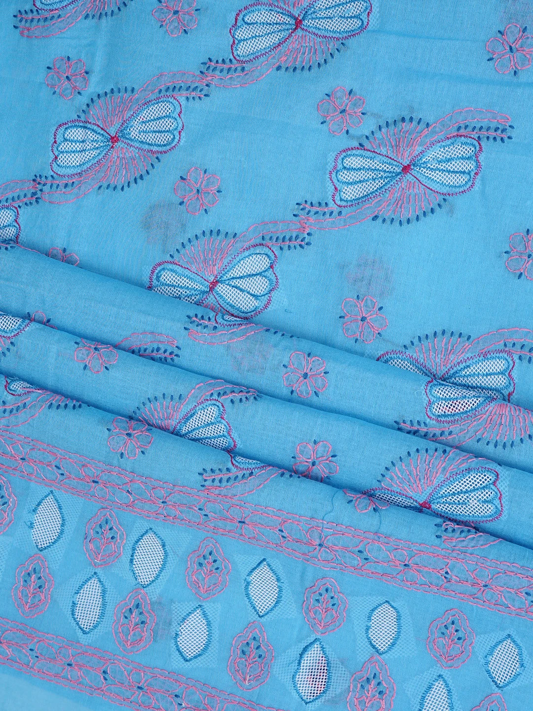 Ada Hand Embroidered Royal Blue Cotton Lucknowi Chikankari Unstitched Suit Piece 01A853534