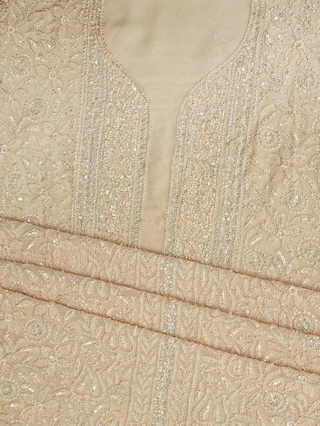 Ada Hand Embroidered Light Peach Viscose Georgette Lucknowi Chikankari Unstitched Kurta Dupatta Set With Cutdana Work 01A724592
