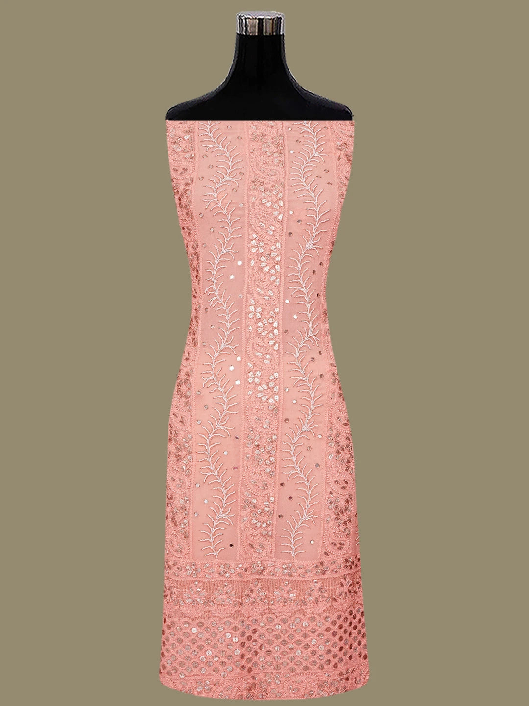 Ada Hand Embroidered Peach Viscose Georgette Lucknowi Chikankari Unstitched Kurta Dupatta Set With Gotapatti Work 01A777559