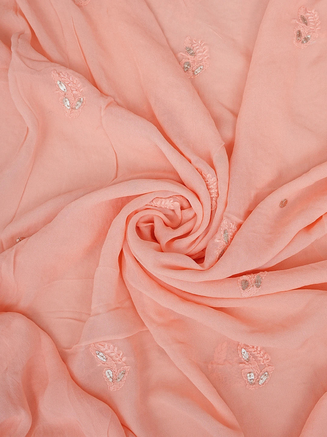 Ada Hand Embroidered Peach Viscose Georgette Lucknowi Chikankari Unstitched Kurta Dupatta Set With Gotapatti Work 01A777559