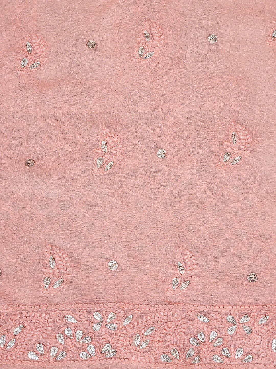 Ada Hand Embroidered Peach Viscose Georgette Lucknowi Chikankari Unstitched Kurta Dupatta Set With Gotapatti Work 01A777559