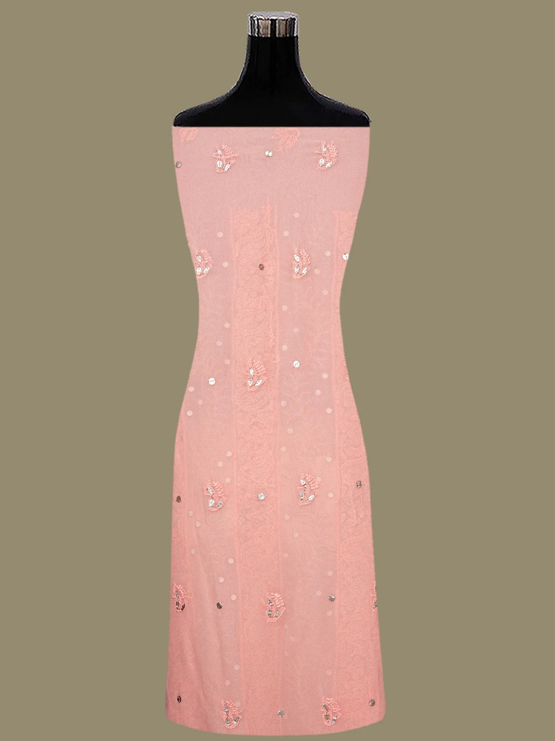 Ada Hand Embroidered Peach Viscose Georgette Lucknowi Chikankari Unstitched Kurta Dupatta Set With Gotapatti Work 01A777559