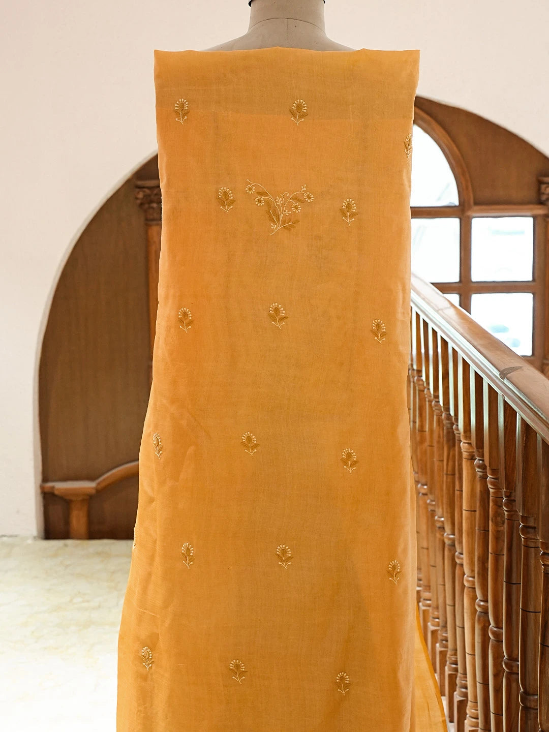 Ada Hand Embroidered Bronze Silk Lucknowi Chikankari Unstitched Kurta Dupatta Set 01A837219