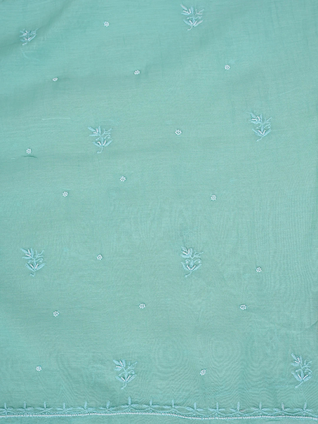 Ada Hand Embroidered Jungle Green Chanderi Lucknowi Chikankari Unstitched Kurta Dupatta Set With Pearl Work 01A811829