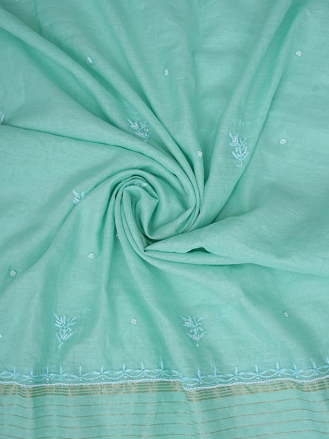 Ada Hand Embroidered Jungle Green Chanderi Lucknowi Chikankari Unstitched Kurta Dupatta Set With Pearl Work 01A811829