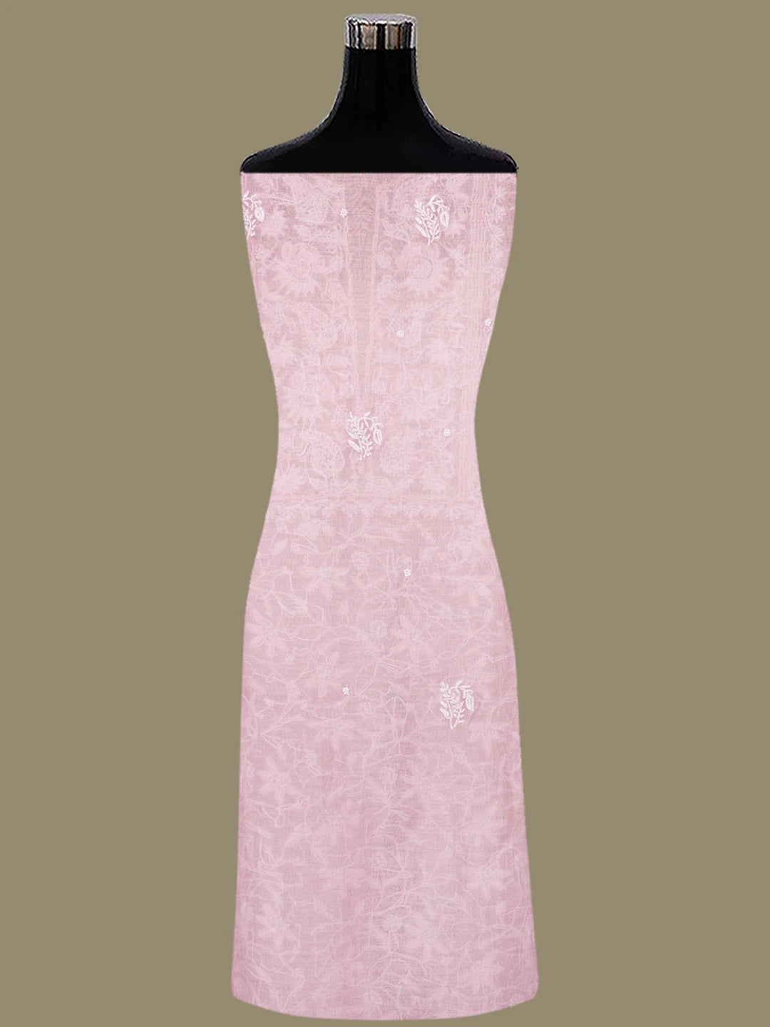 Ada Hand Embroidered Dusty Pink Chanderi Lucknowi Chikankari Unstitched Kurta Dupatta Set With Pearl Work 01A811830