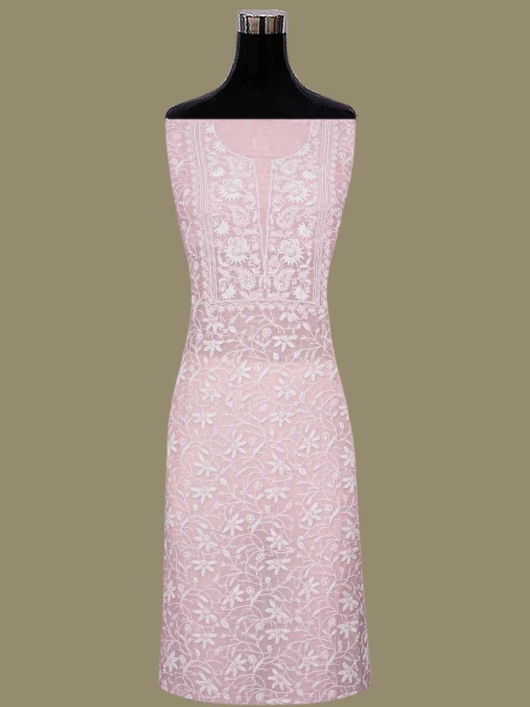 Ada Hand Embroidered Dusty Pink Chanderi Lucknowi Chikankari Unstitched Kurta Dupatta Set With Pearl Work 01A811830