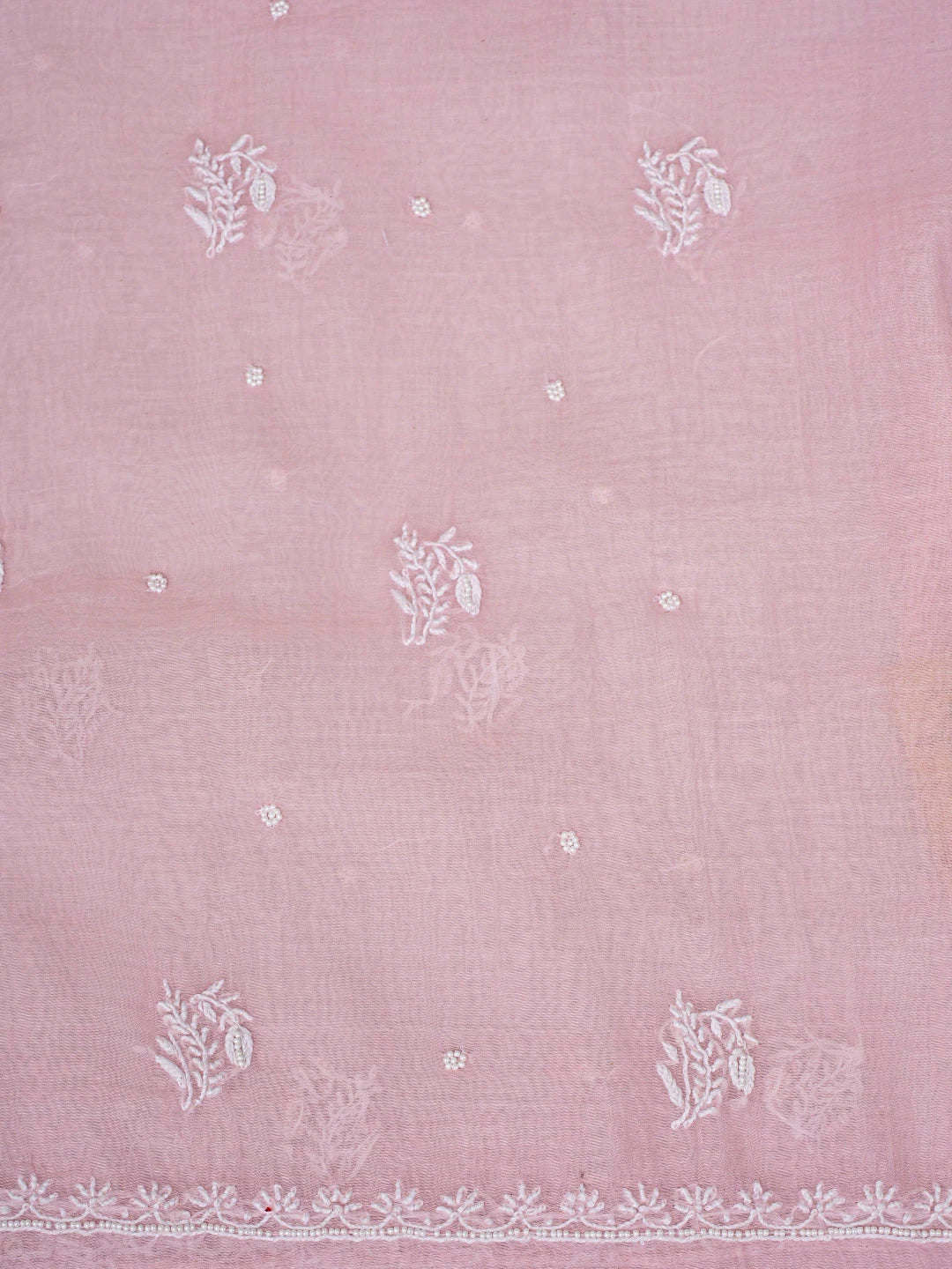 Ada Hand Embroidered Dusty Pink Chanderi Lucknowi Chikankari Unstitched Kurta Dupatta Set With Pearl Work 01A811830