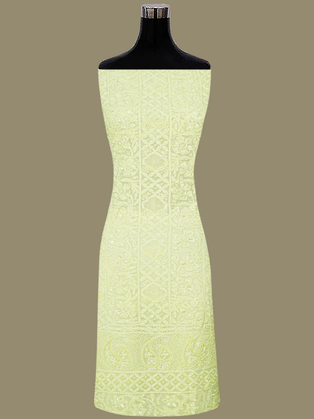 Ada Hand Embroidered Lime Green Viscose Georgette Lucknowi Chikankari Unstitched Kurta Dupatta Set With Cutdana Work 01A789563