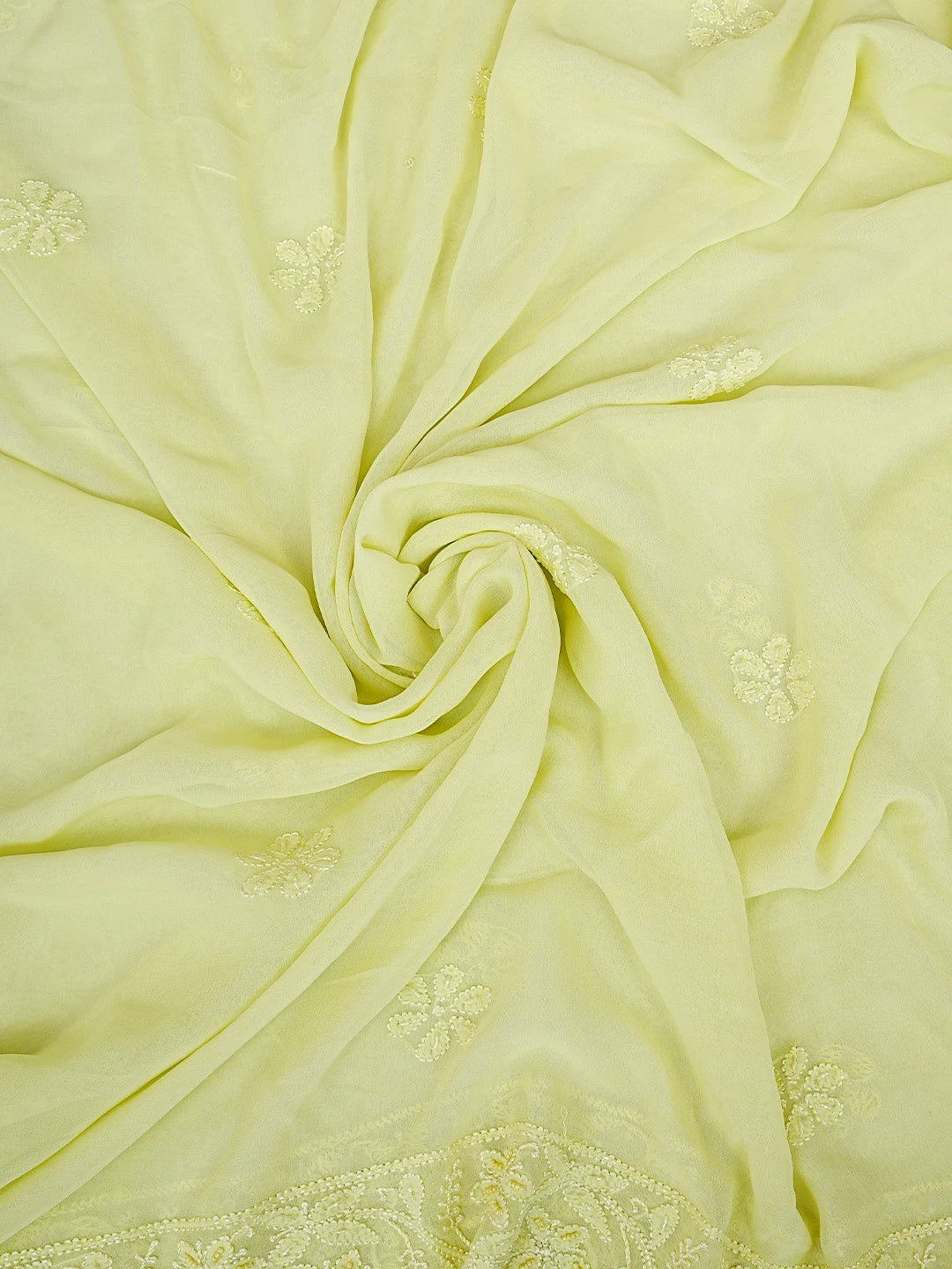 Ada Hand Embroidered Lime Green Viscose Georgette Lucknowi Chikankari Unstitched Kurta Dupatta Set With Cutdana Work 01A789563