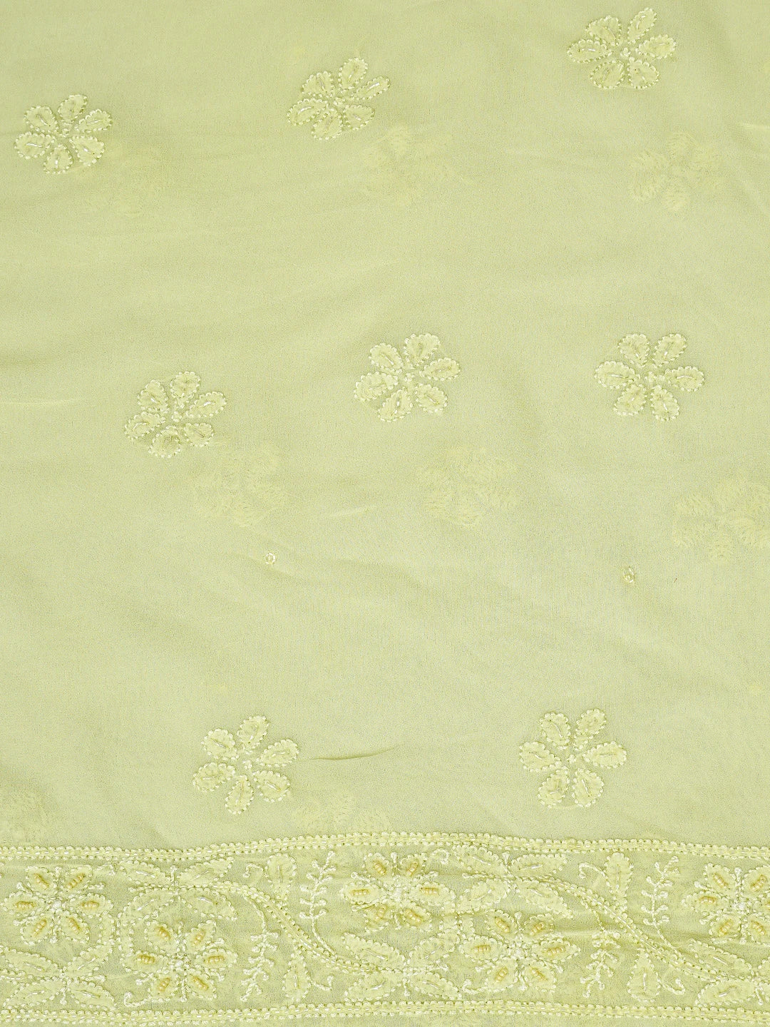 Ada Hand Embroidered Lime Green Viscose Georgette Lucknowi Chikankari Unstitched Kurta Dupatta Set With Cutdana Work 01A789563