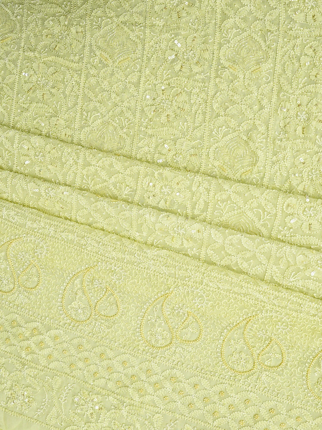 Ada Hand Embroidered Lime Green Viscose Georgette Lucknowi Chikankari Unstitched Kurta Dupatta Set With Cutdana Work 01A789563