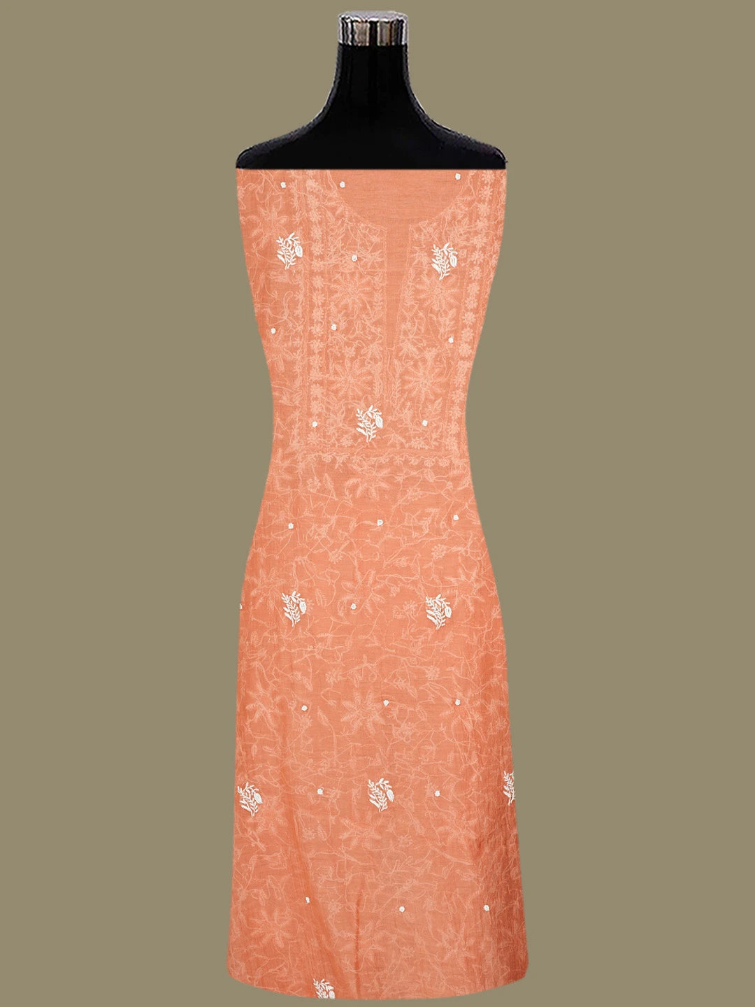 Ada Hand Embroidered Rust Chanderi Lucknowi Chikankari Unstitched Kurta Dupatta Set With Pearl Work 01A811831