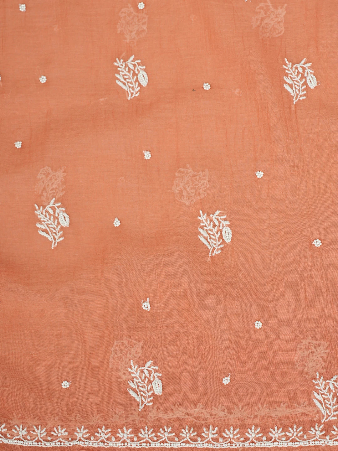 Ada Hand Embroidered Rust Chanderi Lucknowi Chikankari Unstitched Kurta Dupatta Set With Pearl Work 01A811831