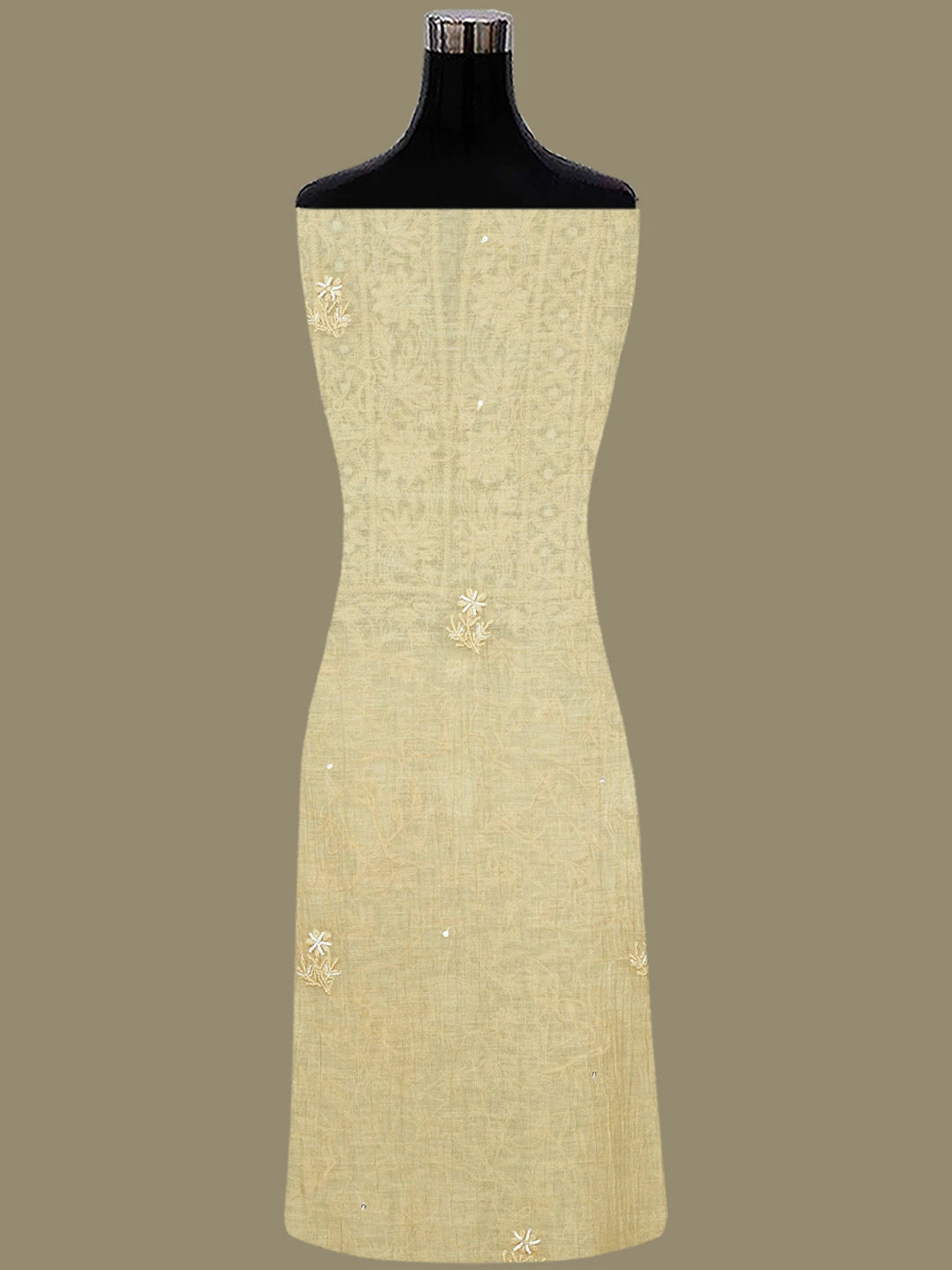Ada Hand Embroidered Fawn Chanderi Lucknowi Chikankari Unstitched Kurta Dupatta Set With Cutdana Work 01A800042