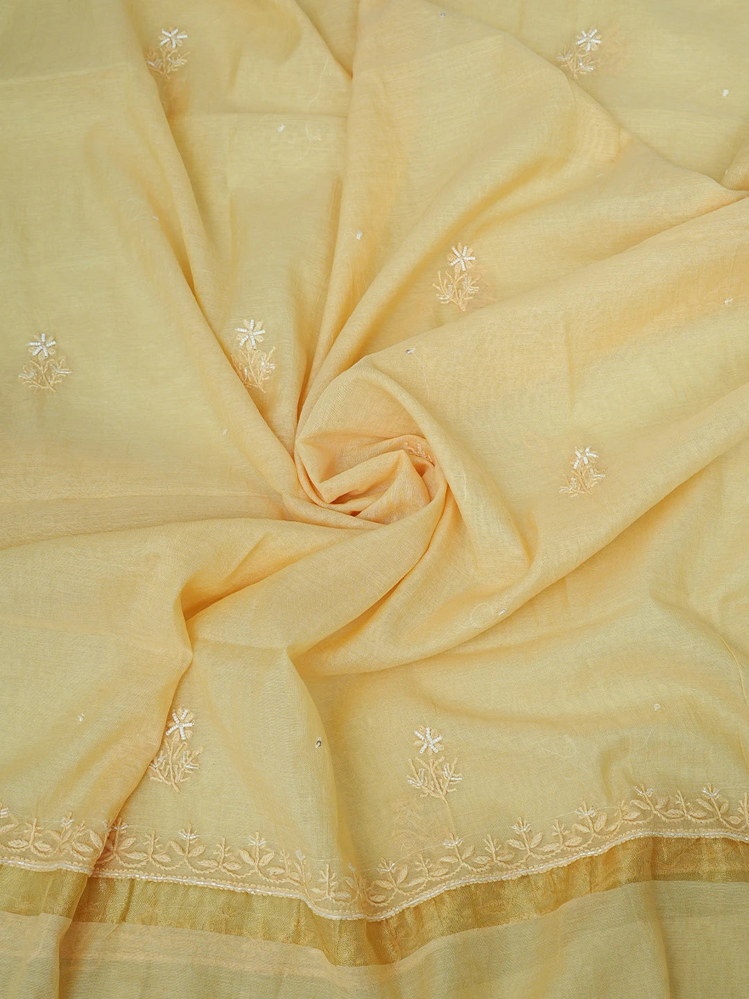 Ada Hand Embroidered Fawn Chanderi Lucknowi Chikankari Unstitched Kurta Dupatta Set With Cutdana Work 01A800042