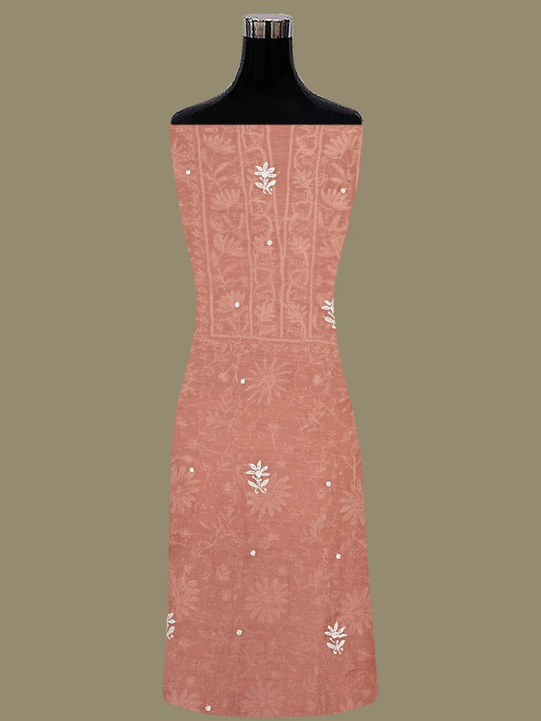 Ada Hand Embroidered Cinnamon  Brown Chanderi Lucknowi Chikankari Unstitched Kurta Dupatta Set With Pearl Work 01A811835