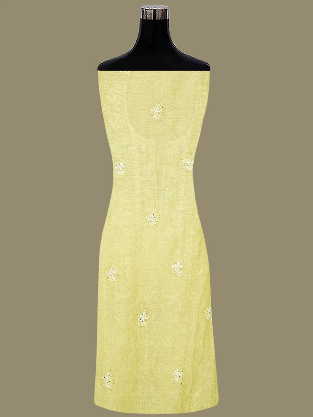Ada Hand Embroidered Lemon Chanderi Lucknowi Chikankari Unstitched Kurta Dupatta Set With Mukaish Work 01A754044