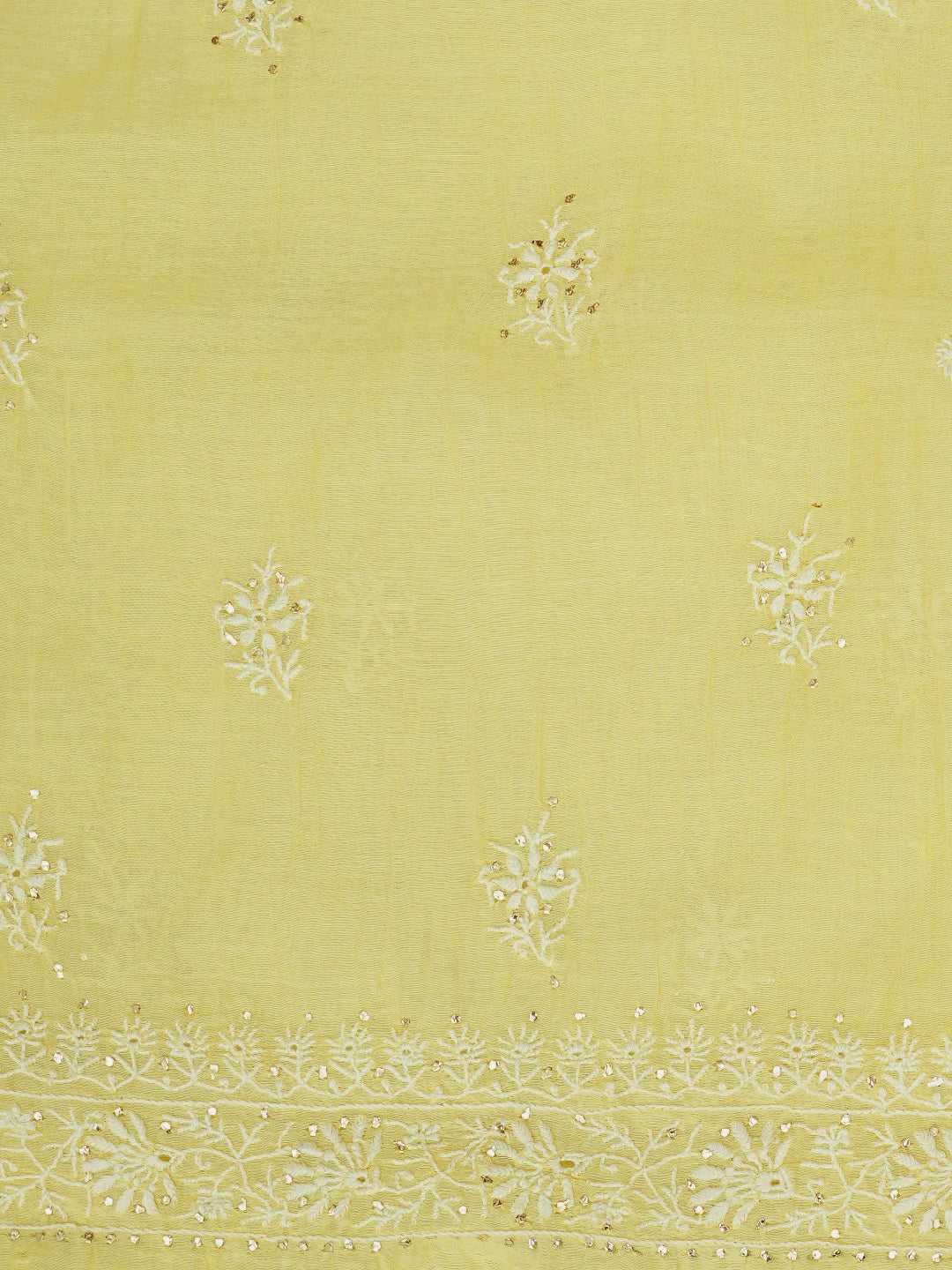 Ada Hand Embroidered Lemon Chanderi Lucknowi Chikankari Unstitched Kurta Dupatta Set With Mukaish Work 01A754044