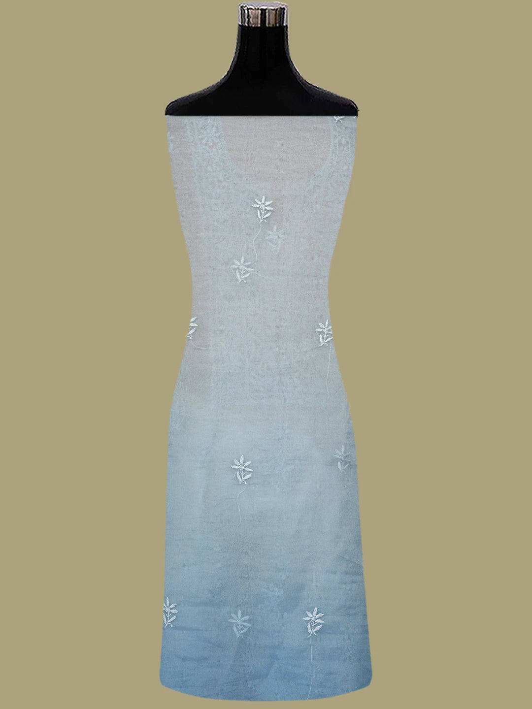 Ada Hand Embroidered Ombre Shade Of Grey & Blue Organza Lucknowi Chikankari Unstitched Kurta Dupatta Set 01A802353