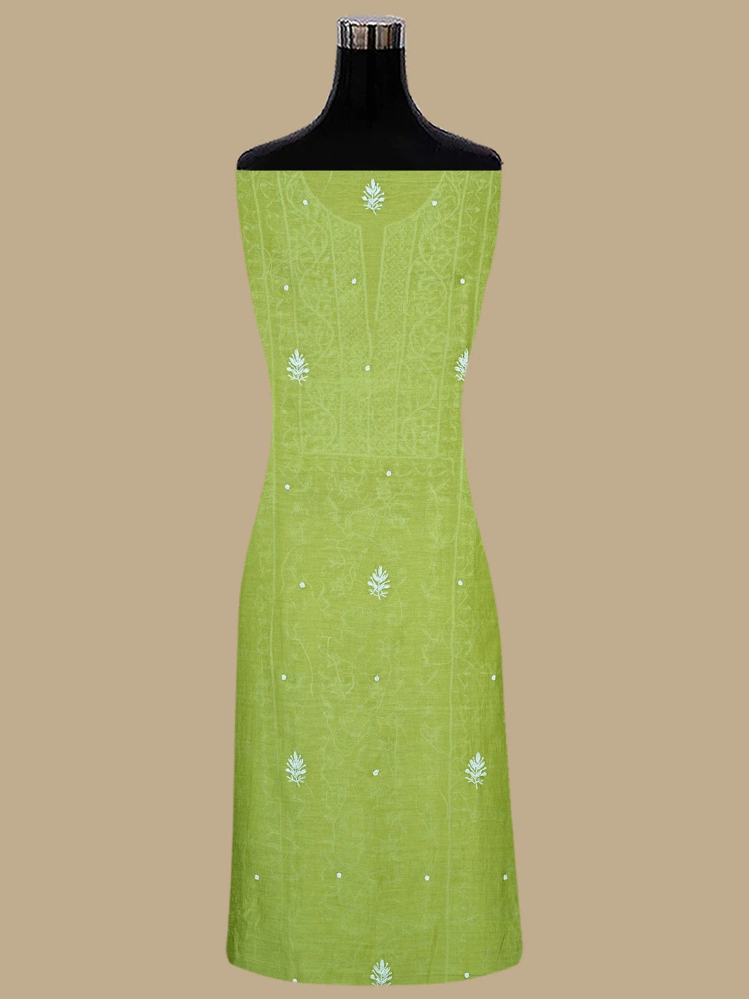 Ada Hand Embroidered Olive Green Chanderi Lucknowi Chikankari Unstitched Kurta Dupatta Set With Cutdana Work 01A819266