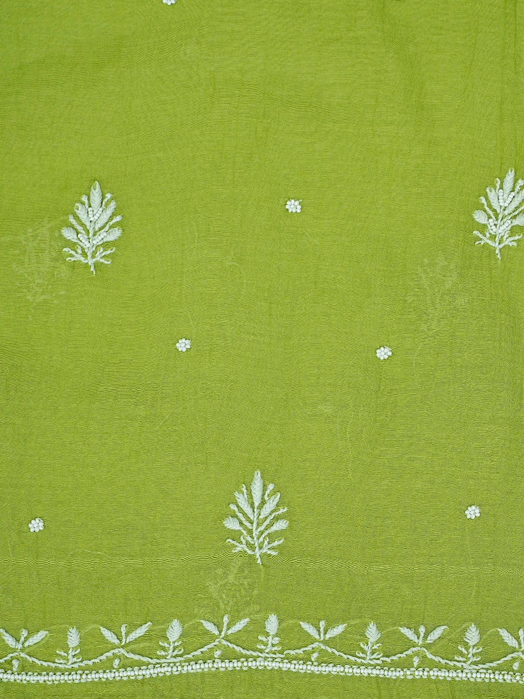 Ada Hand Embroidered Olive Green Chanderi Lucknowi Chikankari Unstitched Kurta Dupatta Set With Cutdana Work 01A819266