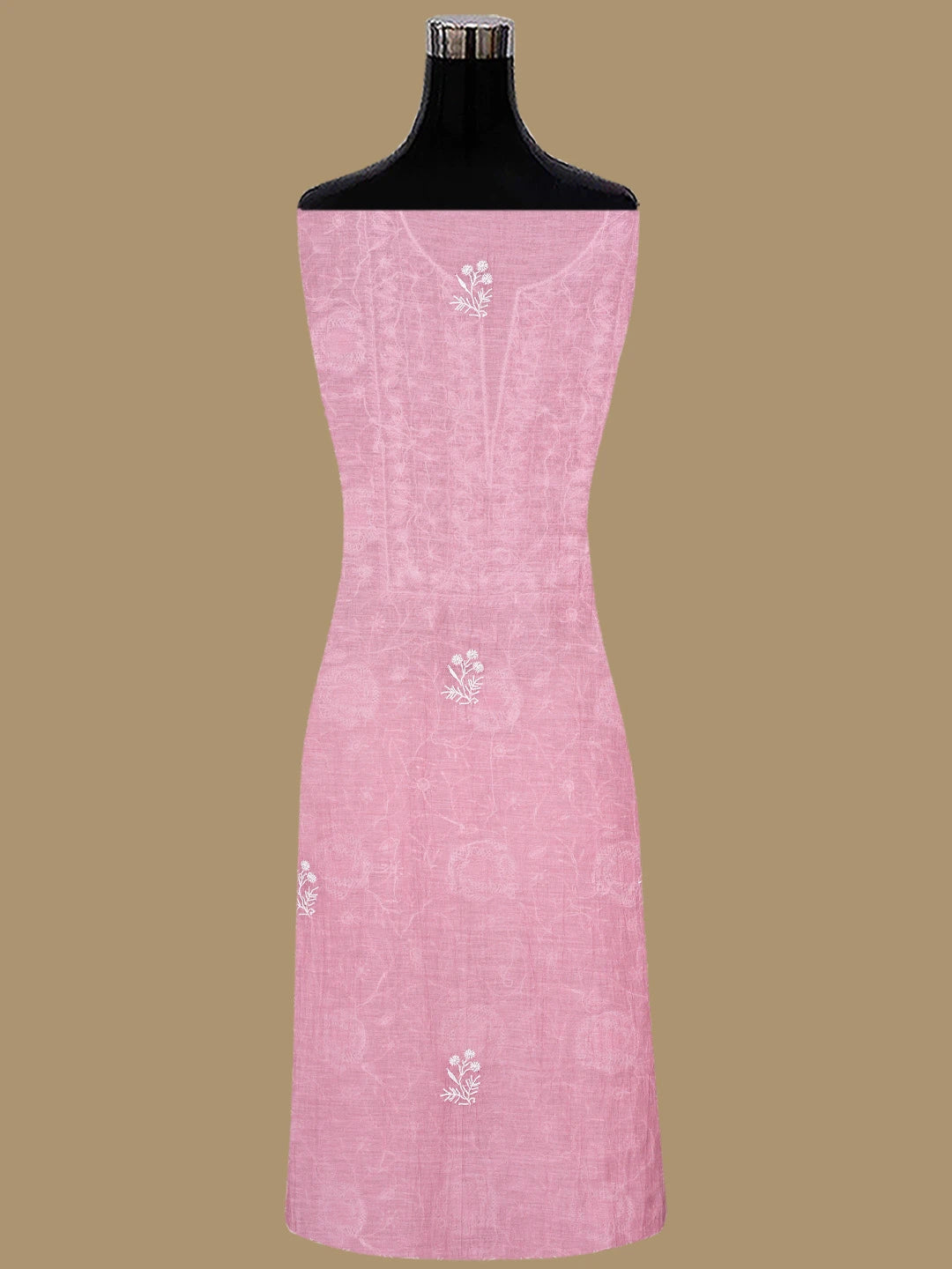 Ada Hand Embroidered Dusty Pink Chanderi Lucknowi Chikankari Unstitched Kurta Dupatta Set With Pearl Work 01A832279
