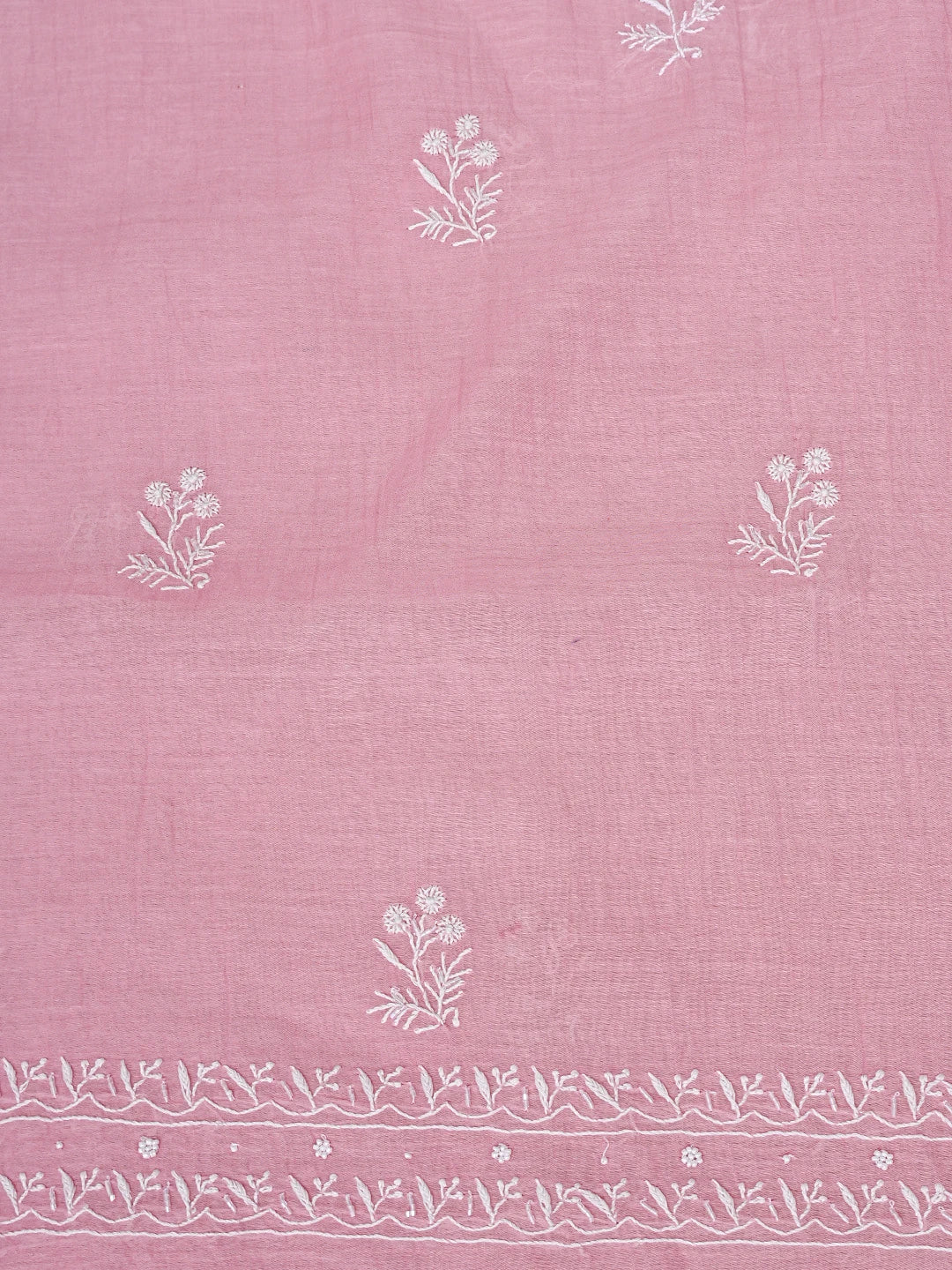 Ada Hand Embroidered Dusty Pink Chanderi Lucknowi Chikankari Unstitched Kurta Dupatta Set With Pearl Work 01A832279
