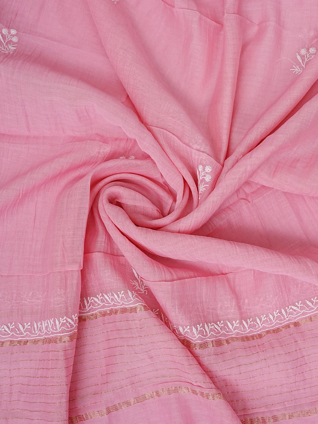 Ada Hand Embroidered Dusty Pink Chanderi Lucknowi Chikankari Unstitched Kurta Dupatta Set With Pearl Work 01A832279