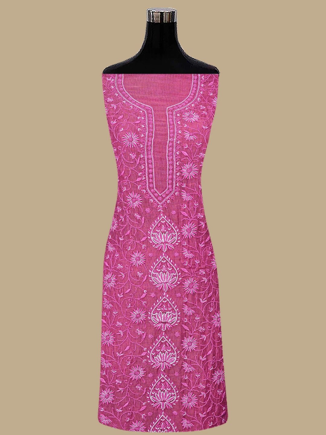 Ada Hand Embroidered Onion Pink Tissue Lucknowi Chikankari Unstitched Kurta Dupatta Set With Cutdana  Work 01A825268
