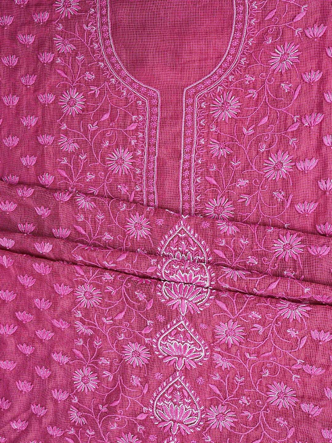 Ada Hand Embroidered Onion Pink Tissue Lucknowi Chikankari Unstitched Kurta Dupatta Set With Cutdana  Work 01A825268